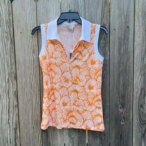 TOMMY BAHAMA Orange Palm Print Golf Sleeveless Polo Shirt SMALL NWT NEW